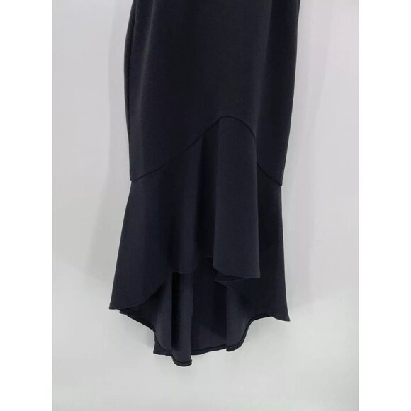 En Focus Studio Sheath Dress Black Mesh Lace Trim Flared Hi Low Hem Sz 6 Witchy - Picture 4 of 12